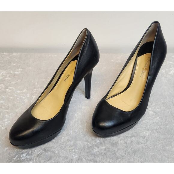 Gianni Bini Platform Stiletto Pumps Black Leather- Size 6M - Picture 2 of 8
